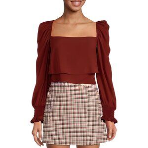 NWT Gianni Bini Mila Long Sleeve Smocked Cuff Top in Brick Sz. XL